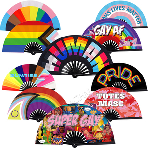 Op Maat Gemaakte Nylon Regenboog Bamboe Opvouwbare Handfans Voor Party Promotie Relatiegeschenk Klappen Trots Dansen Bruiloftsfans - Product Image 1
