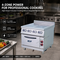 Cuisinière à induction commerciale 4 brûleurs avec four, écran LED, plaque chauffante électrique 18,8 kW avec four pour usage hôtelier, certifiée CE
