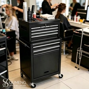 Chariot de Salon Professionnel Z en Acier Inoxydable Noir Moderne avec Roues Écologiques à Rotation 360° pour Coiffeur - Product Image 1