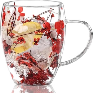 <b>Red</b> Clear Glass Coffee Mug with Handle Unique Flower Filled Eco-Friendly Cappuccino <b>Cup</b> Beer Accessory for Parties - Product Image 6