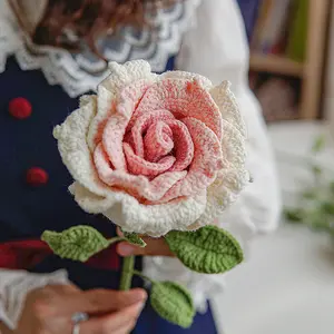 天然触感批发人造玫瑰花情人节母亲节礼物手工针织花钩花