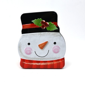Factory Custom Eco-Friendly Recyclable Snowman Head Shaped Tinplate Box Custom Logo Holly Berry Cookie <b>Chocolate</b> Gift <b>Tin</b> for - Product Image 1