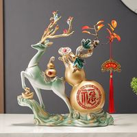 Escultura Artística de Resina Epoxi con Forma de Calabaza de Ciervo de la Suerte, Adorno para Sala de Estar, Mueble para Vino/TV, Entrada, Decoración del Hogar, Estilo Chino Nuevo