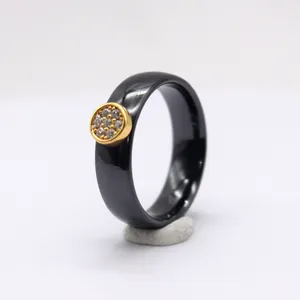 Gostar 6mm Black Ceramic Ring Rhodium Plated Sterling Silver Round Classical Cubic zirconia Fashion Bands