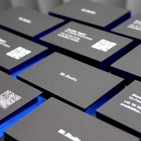 Cartes de visite professionnelles de luxe personnalisées en gros avec estampage à chaud, bordure dorée colorée, impression de code QR, papier noir épais