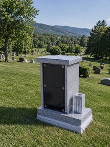 Lápida Moderna de Granito con Panel de Vidrio Negro y Soporte para Florero, Monumento Funerario de Estilo Americano Tradicional por Unionstone - Product Image 5