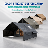 Tente gonflable moderne grise avec auvent étendu de 5,7 m, tente de glamping respirante en coton 210D, tente pneumatique imperméable pour complexe hôtelier