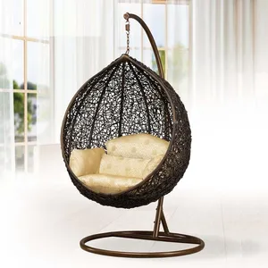 Cadeira de balanço suspensa de vime para uso ao ar livre, cadeira de balanço de ovo com suporte moderno de metal, à prova d'água e ecológica