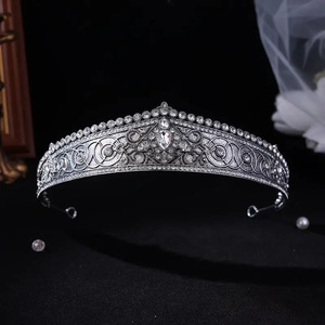 <span class=keywords><strong>Diadème</strong></span> de Mariée Vintage en Cristal Doré et Argenté, Couronne Antique en Filigrane avec Strass Taille Poire, Coiffe de Reine pour Concours de Beauté - Product Image 3