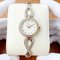Montre à quartz pour femme en acier inoxydable argenté et or rose, boîtier de 23 mm, bracelet entièrement serti de cristaux, cadran naturel, étanche, sport, mode, élégante