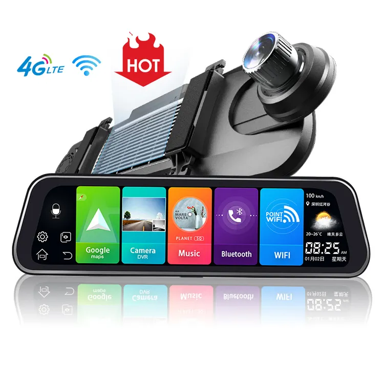 10 Touch Screen 1080P Dual Lens Auto Camera Video Recorder Rearview Mirror DVR 4G WIFI GPS Dash Cam With music player