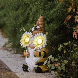 Nhựa mùa hè Bee Gnome bức tượng nhỏ giữ Hướng Dương với đèn năng lượng mặt trời ngoài trời Vườn tượng - Product Image 3