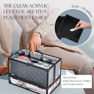 Portable Clear Acrylic <b>Makeup</b> Case Travel Beauty Artist Suitcase Transparent Cosmetic Train Case Large Make up <b>Box</b> with Trays - Product Image 3
