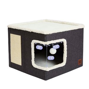 Lit-cube chauffant pour chats d'intérieur, mobilier en peluche avec griffoir, lavable en machine - Product Image 3