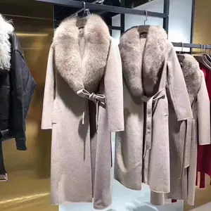 Casaco de pele genuína, casaco longo para mulheres de pele feita de lã