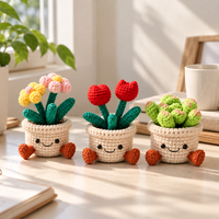 Pot Bunga Tulip Sukulen Rajutan Tangan dari Katun, Dekoratif untuk Dalam & Luar Ruangan, Hadiah untuk Meja Rumah