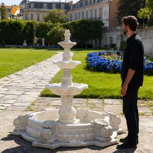 आउटडोर विला के लिए मिली सफेद संगमरमर तीन टियर गार्डन पानी के फव्वारे - Product Image 1