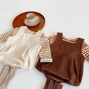 ชุดเครื่องแต่งกายเด็ก,ชุดเสื้อ + บอดี้สูทผ้าลูกฟูกปักลายการ์ตูนสีพื้น2ชิ้นสำหรับฤดูใบไม้ผลิ - Product Image 4