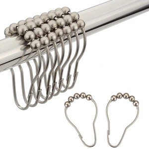 Jushang Hardware Shower <b>Curtain</b> <b>Hooks</b> Stainless Steel Five Bead Round Design Minimalist Bathroom Hanging Mount - Product Image 1