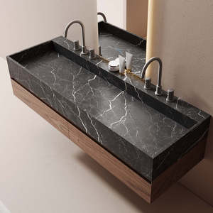 Meuble de salle de bain de luxe en contreplaqué massif avec miroir LED intelligent, plan de travail en pierre frittée et tiroirs - Product Image 1