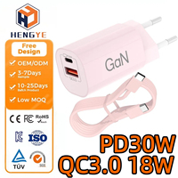 Chargeur mural 30W 18W PD QC3.0 à 2 ports, chargeur rapide pour téléphone, adaptateur de voyage universel avec USB et Type-C, vente en gros