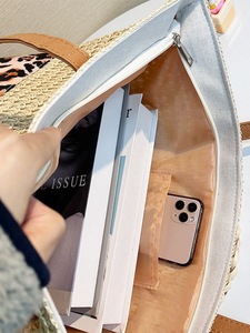 Sac de plage en paille pour voyage en plein air, grande capacité, sac fourre-tout léopard pour femme, sac en paille tressé décontracté - Product Image 6