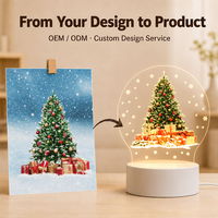 Veilleuse LED de Noël 2026 alimentée par USB, panneau acrylique, base en bois, lumière chaude, certifiée CE, ensemble cadeau de décoration de Noël pour la maison