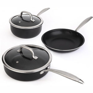 Ensemble de casseroles antiadhésives avec couvercles en verre, poignées en acier inoxydable, 3 pièces, pour cuisinières à gaz et à induction - Product Image 1