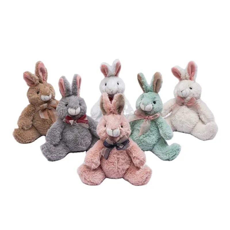 Hot Selling easter decorations big ears fat rabbit toy six color bow bunny plush toys shiny fabric plush rabbit size customized