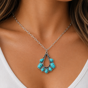 Collana con pendente a forma di goccia d'acqua blu-verde, gioielli retrò da donna per tutti i giorni, idee regalo. - Product Image 2