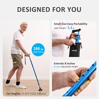 Canne de marche Rehand M-Quad en aluminium réglable, légère, portable, avec base large, tout-terrain, embout antidérapant, capacité de charge de 158 kg pour personnes âgées