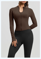 Ensemble de yoga 2 pièces pour femme avec logo personnalisé, veste de sport très extensible et leggings moulants froncés pour la gym, la course et le fitness – Vente en gros