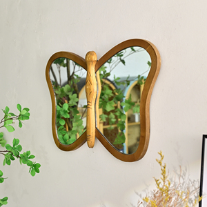 Rustic Europe Home Decor Eco-friendly 5.0mm Thick Wooden <b>Wall</b> <b>Art</b> <b>Mirror</b> Butterfly Shaped Design - Product Image 2