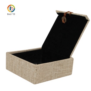 Linen Buddha Bead Box for Jewelry Necklace Pendant Ring Bracelet Brocade with Tassels Embossed Matt Lamination Folders - Product Image 1