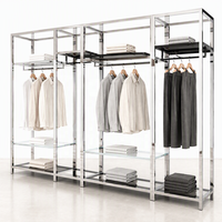 Étagère de présentation de vêtements en acier inoxydable poli miroir, cadre ouvert, étagère en verre, usage commercial