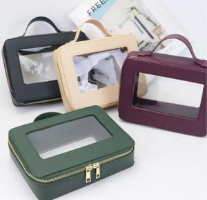 Borse da viaggio in pelle saffiano per il trucco con impugnatura con cerniera <span class=keywords><strong>trasparente</strong></span> per lavaggio borsa <span class=keywords><strong>trasparente</strong></span> per cosmetici da donna - Product Image 1