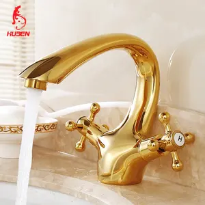 Grifo de baño frío y caliente de lujo Grifo de lavabo dorado con dos manijas 1 opinión