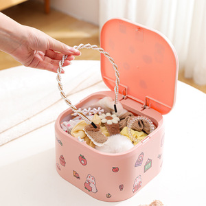 <b>Childrens</b> Hair Accessory Storage Box Pink Cartoon Pattern Covered Organizer For Kids Hair <b>Ties</b> Clips Ornaments - Product Image 1