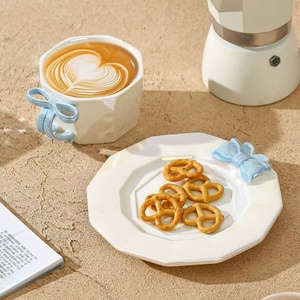 Factory Accepts Customization Handmade Bowknot Handle Exquisite <b>Ceramic</b> <b>Cup</b> Coffee Mugs With Tray for Wedding & Home Decor - Product Image 2