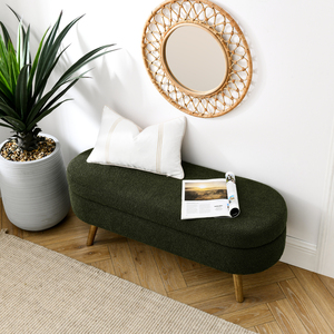 Panca contenitore ovale ottomana con gambe in legno di gomma, verde, 43,5x16x16 pollici - Product Image 3