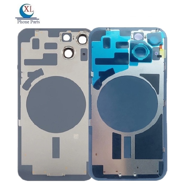 Задняя стеклянная крышка для iPhone 14 14Plus, задняя крышка, металлический щит с объективом камеры, батарейный стеклянный задний корпус + рамка