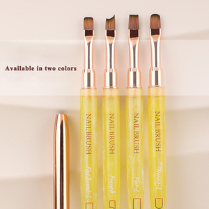 Pinceau à gel pour ongles avec manche en acrylique jaune et violet, en nylon, grand format, ovale, rond, plat, pour manucure française - Product Image 4