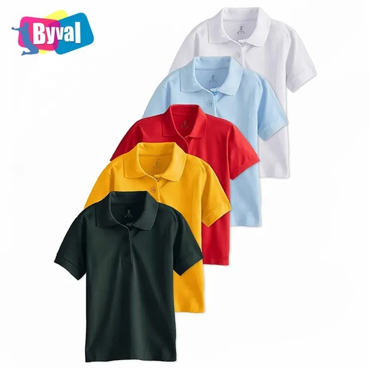 BYVAL China Children Clothing Custom School Uniform Unisex Youth Kids Pique Short Sleeve Polo Shirts for Boys and Girls