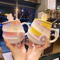 Tasse à eau licorne en céramique, Mug arc-en-ciel en spirale, Tasse à café avec couvercle et cuillère, Tasse à boire pour filles, Nouveau design, Cadeaux d'affaires