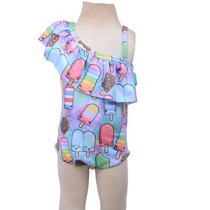 Combinaison de bain pour bébés filles, motif léopard, épaule asymétrique, avec fermeture à boutons-pression, rose, vente en gros - Product Image 5