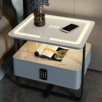 Table de chevet intelligente avec chargeur sans fil, coffre-fort et lumière d'ambiance pour chambre à coucher, directement de l'usine.