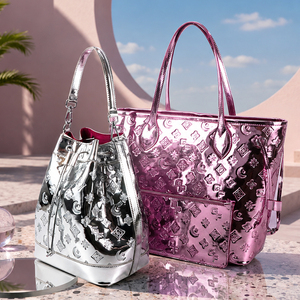 Custom OEM ODM Fashion Women's Handbags Metallic PU Leather Tote Bag and Bucket Bag Purse Set Applicable to Daily Life - Product Image 2