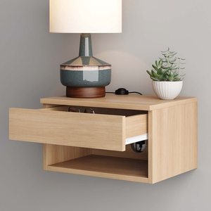 Table de chevet moderne 1 pièce High-Tech Table de chevet de rangement à tiroir mural Table de chevet bon marché petite flottante autour du côté du lit en bois - Product Image 1