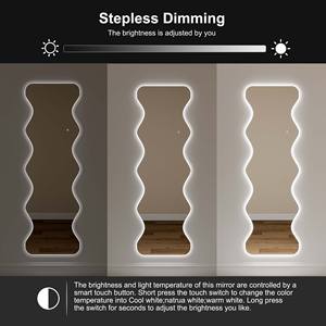 壁挂式亚克力长发沙龙地板敷料，带浅色不规则装饰发光二极管长度波浪形全身镜 - Product Image 4