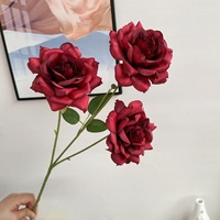 Nouvelles fleurs artificielles en soie à longue tige unique, 3 têtes, roses en vrac pour la décoration de la maison, Noël, la remise des diplômes, Halloween